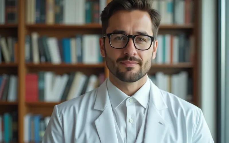 doctor elegante limpio con lentes